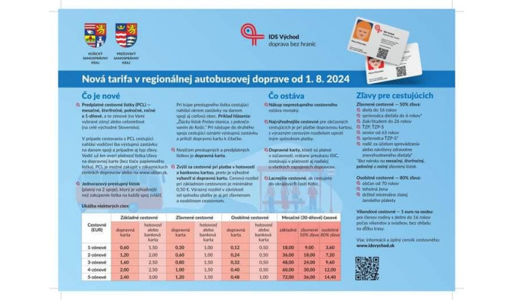 Nová tarifa v regionálnej autobusovej doprave od 1.8.2024