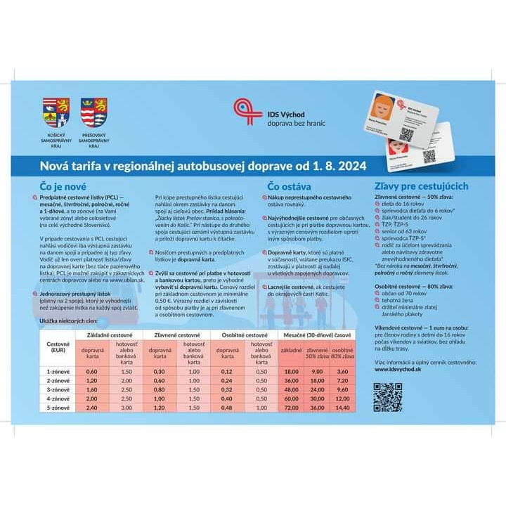 Nová tarifa v regionálnej autobusovej doprave od 1.8.2024